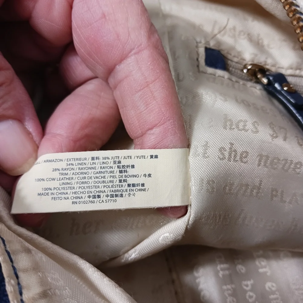 Kate Spade blue and white print canvas hobo bag